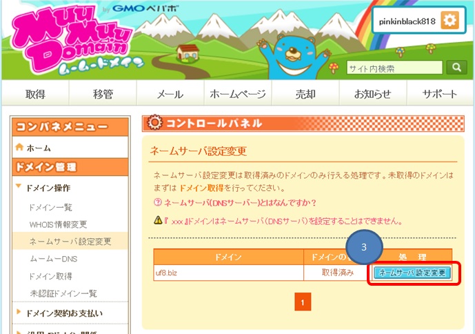 独自ドメインにネームサーバーをを設定する方法画像01
